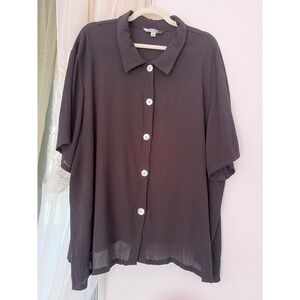 Studio Woman Button Up Top Womens 3X Black Crinkle Large Pearlescent Buttons